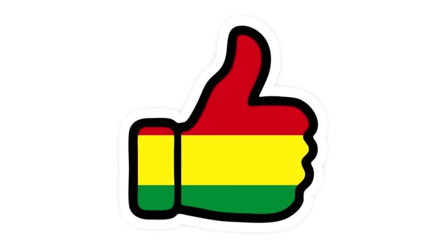 Drawing, animation is in form of like, heart, chat, thumb up with the image of Bolivia flag . White background