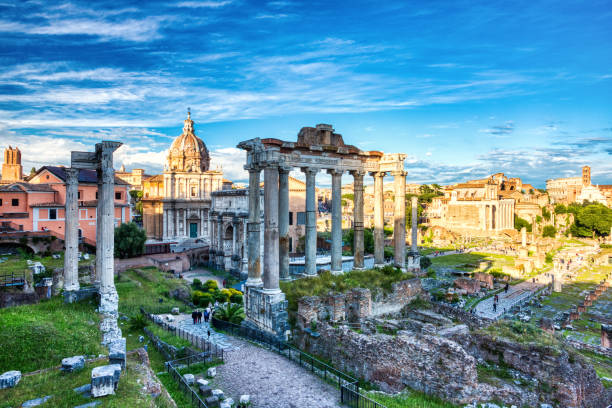 istock Forum Romanum Illuminated by Colorful Sunset with Bright Clouds, Rome 1208671260