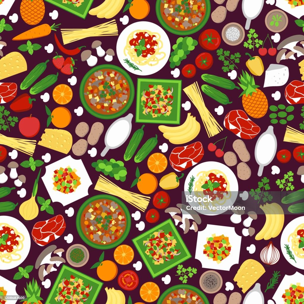 Food Vector Side View Food Seamless Pattern Vector Illustration Background With Vegetables ...