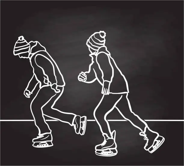 Vector illustration of Ice Skating Buddies Chalkboard