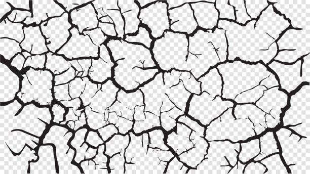 Cracked barren desert earth on transparent background Cracked barren desert earth on transparent background banner caused by drought from global warming cracked stock illustrations