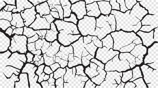 Vector illustration of Cracked barren desert earth on transparent background