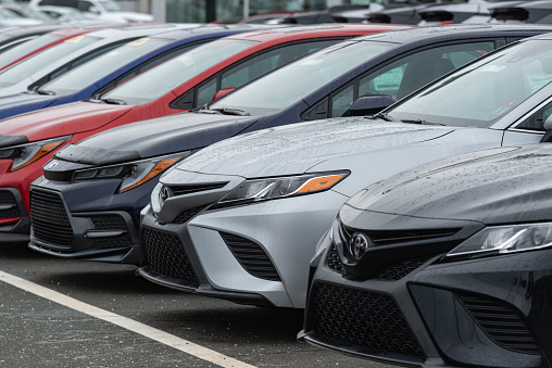 Halifax, Canada - February 25, 2020 - 2020 Toyota Camry sedans at a Toyota/Lexus dealership in Halifax's North End.