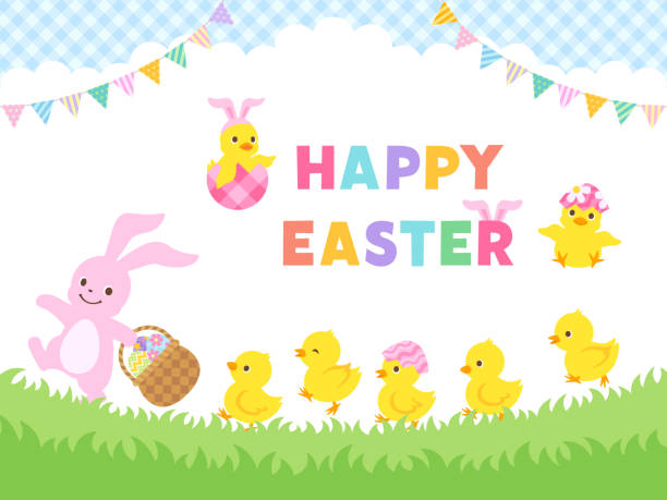 ilustrações de stock, clip art, desenhos animados e ícones de easter illustration set - vibrant color checked backgrounds multi colored