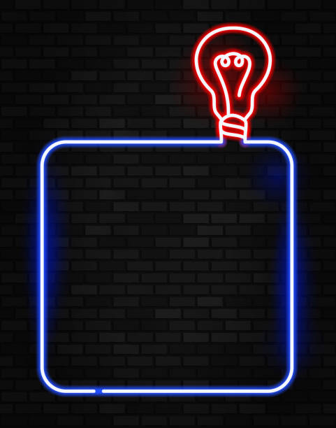 ide tanda neon - kertas catatan pesan ilustrasi stok