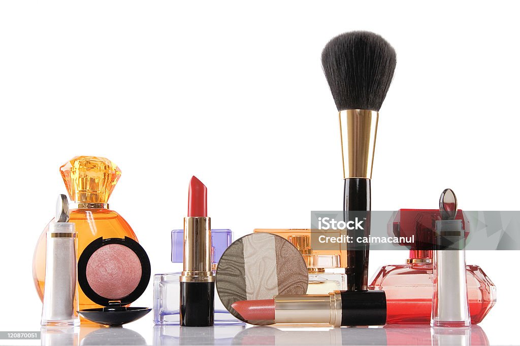 perfume and make-up, beauty concept perfume and cosmetics on white background, beauty concept Make-Up Stock Photo