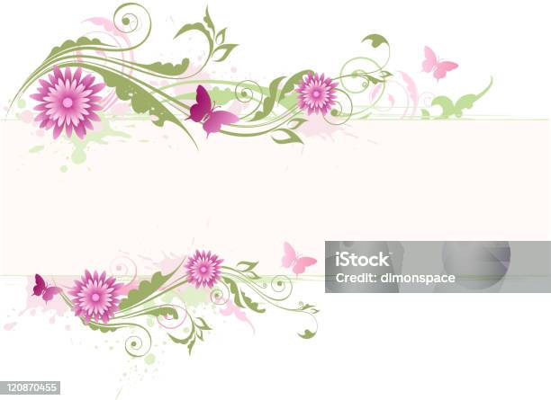 Green Floral Background With Pink Flowers Stock Illustration - Download Image Now - Blob, Butterfly - Insect, Color Image