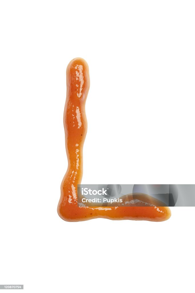 ketchup Lettera L, isolato su sfondo bianco - Foto stock royalty-free di Alfabeto