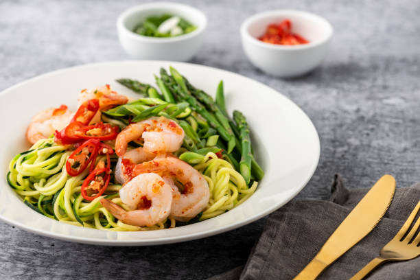 istock zucchini noodles with prawns flatlay 1208710100