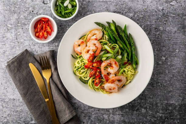 istock zucchini noodles with prawns flatlay 1208710187