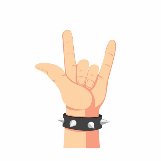 heavy metal hand symbol, human hand with spike bracelet in cartoon flat illustration isolated in white background heavy metal hand symbol, human hand with spike bracelet in cartoon flat illustration isolated in white background rocker nails stock illustrations