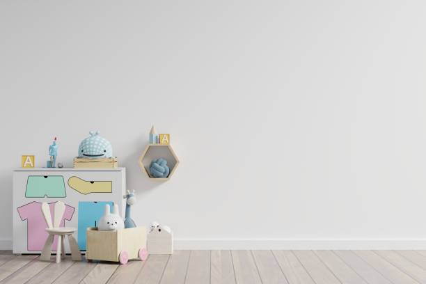 istock Mock up wall in the children's room in white wall background. 1208716272