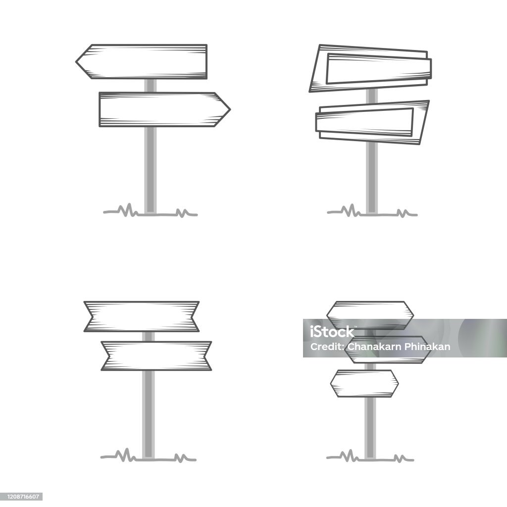 Direction Post Background Set Of Wooden Direction Posts Stock Illustration - Download Image Now ...