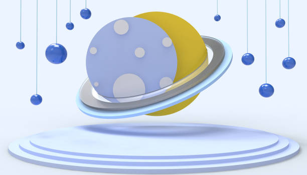 istock Planet Fantasy Display Concept and Moon Modern ideas Podium Geometric shapes on Blue background - 3d rendering - World Environment Day 1208716697