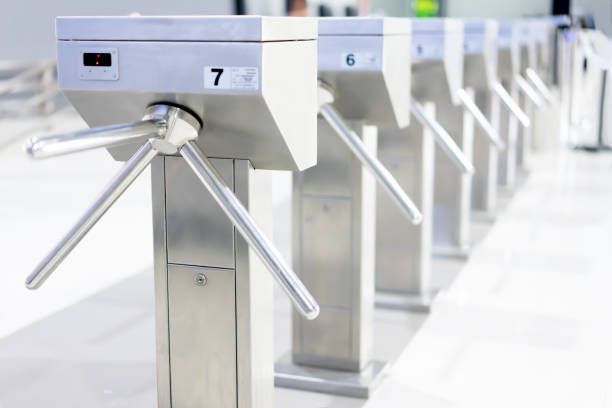 Turnstile gate for way exit or entrance stock photo
