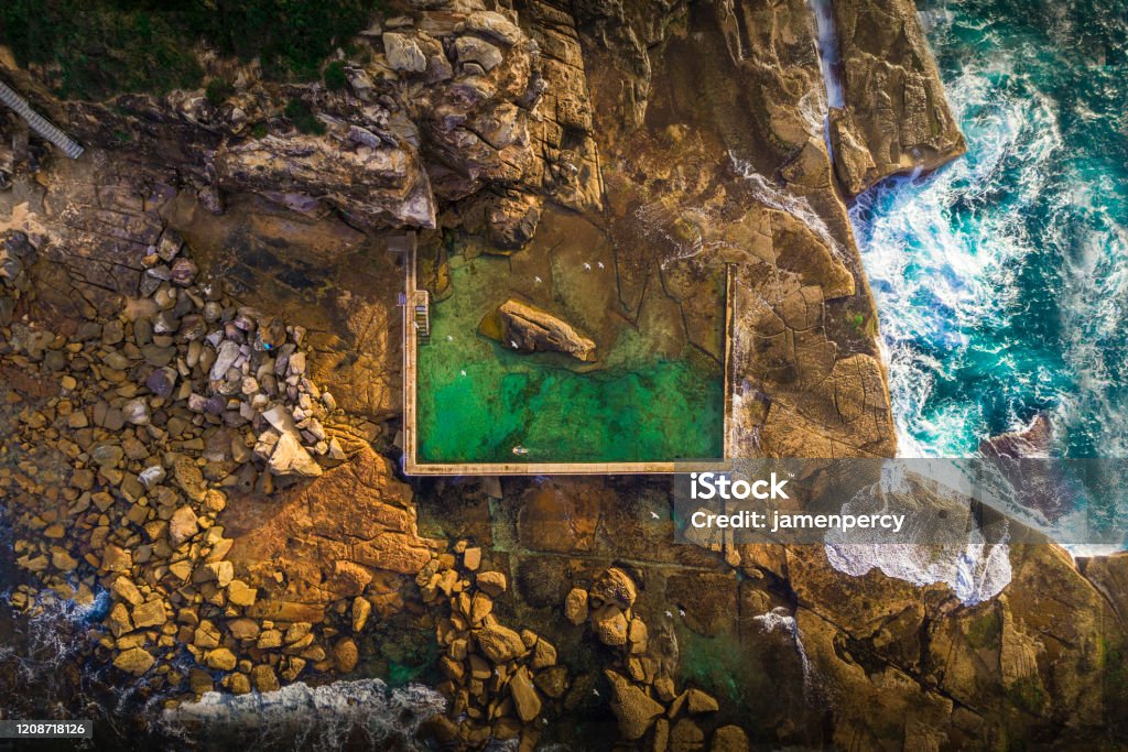 Curl Curl Beach Ocean Pool, Sydney Australia aerial Australia Stock Photo