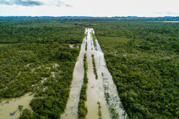 Flooded road in Central America