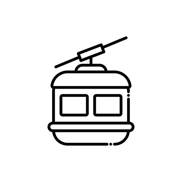 illustrazioni stock, clip art, cartoni animati e icone di tendenza di illustrazione stile linea icona vettore funivia. - overhead cable car immagine