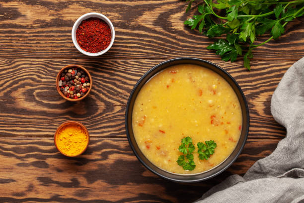 istock Lentil soup (Masoor Dal or Dal Tadka Curry). Indian national dish. Top view. 1208722744