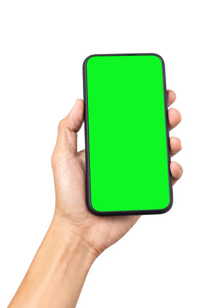 istock Hand man holding mobile smartphone with blank screen isolated on white background with clipping path 1208725912