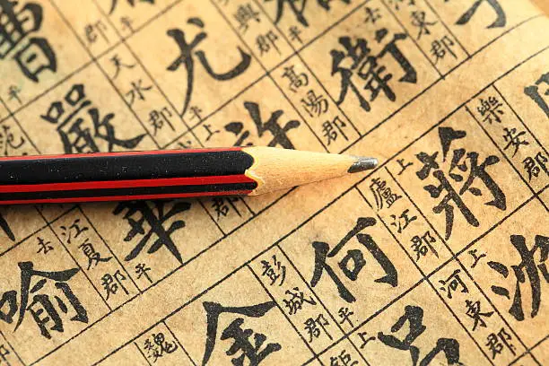 Traditional Chinese ancient book and Pencil