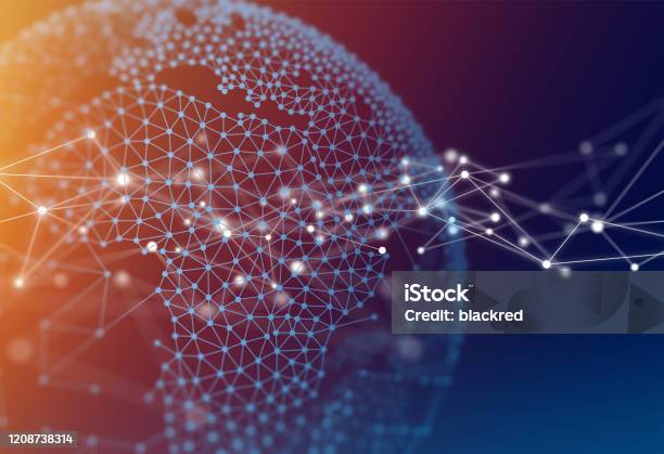 Geometric Network Polygon Globe Graphic Background Stock Photo - Download Image Now - Africa, Technology, Digitally Generated Image