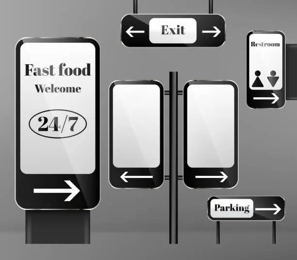 Vector illustration of Vector set of street signposts, direction signs