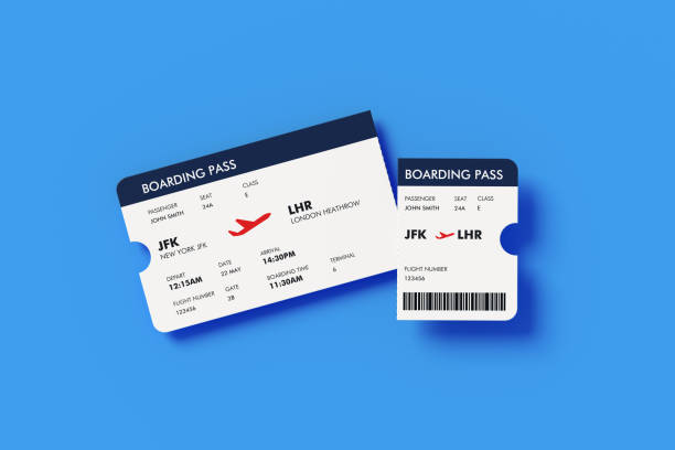 istock Royal Blue Torn Airline Ticket  on Blue Background 1208740433