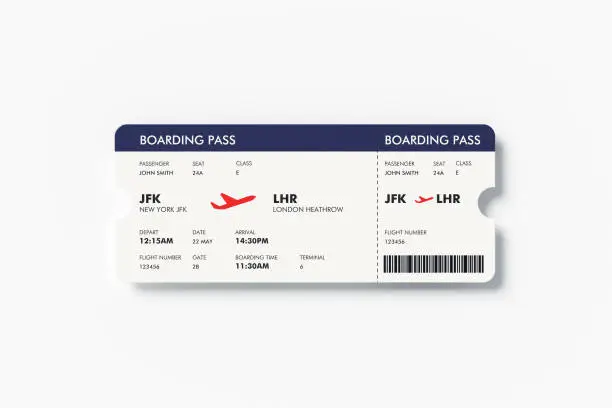Blue business class airline ticket. Boarding pass. Isolated on white background. Clipping path is included.