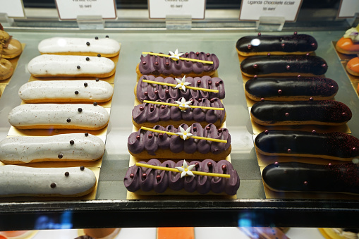 Assortment of flavored dessert in coffee store