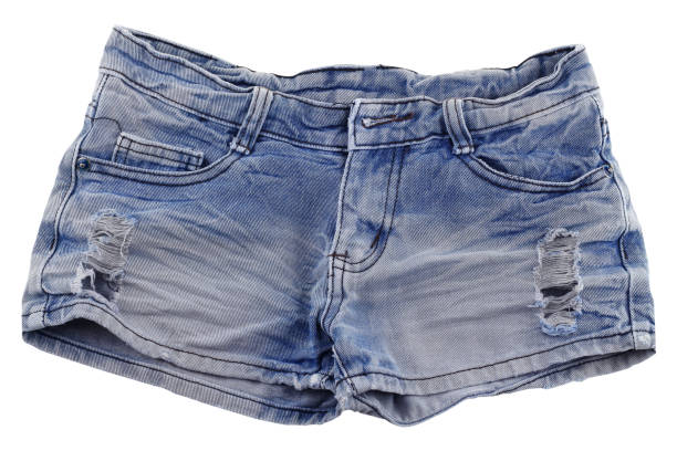 Blue jean shorts on a white background.