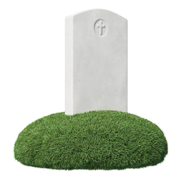 istock Gray blank gravestone on grass islet isolated 1208743042