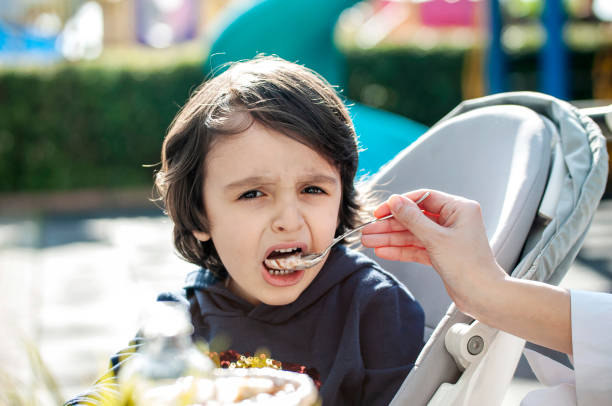 istock Cute little boy eating lunch 1208754448