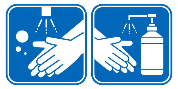 handwäsche und handdesinfektionsmittel hygiene vektor-set - desinfizierung stock-grafiken, -clipart, -cartoons und -symbole