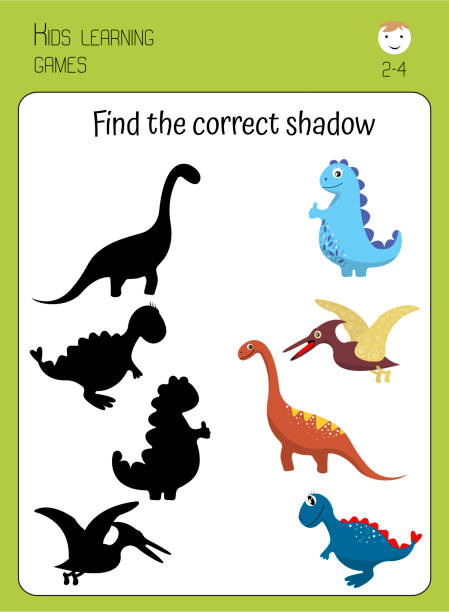 Find Correct Dinosaur Shadow Cartoon Cute Dinosaurs Game For Children  Toddlers Educational Card For Preschoolers Stock Illustration - Download  Image Now - iStock
