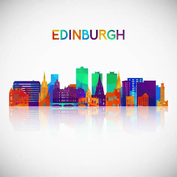 Vector illustration of Edinburgh skyline silhouette in colorful geometric style. Symbol for your design. Vector illustration.