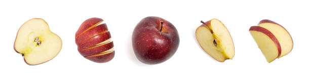 istock Set of fresh apple isolated on white background. whole and slices. Top view 1208762814