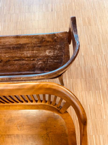 istock Two vintage wooden bench seats back to back 1208763222