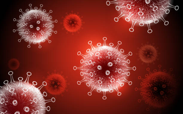 coronavirus-krankheit covid-19 infektion medizinische illustration. china pathogen atemgrippe covid viruszellen. neuer offizieller name für coronavirus-krankheit namens covid-19, pandemie-risiko-hintergrund - virus stock-grafiken, -clipart, -cartoons und -symbole