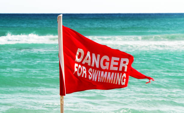 istock Danger for swimming red flag on the beach. 1208764999