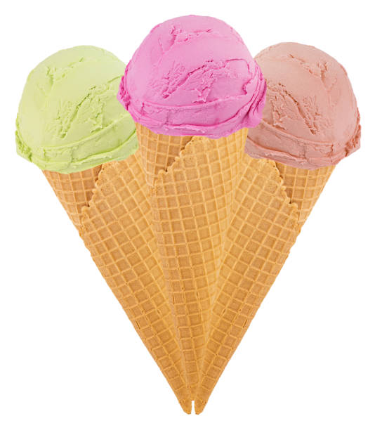 istock Set of ice cream in waffle cone isolated on white background 1208768389