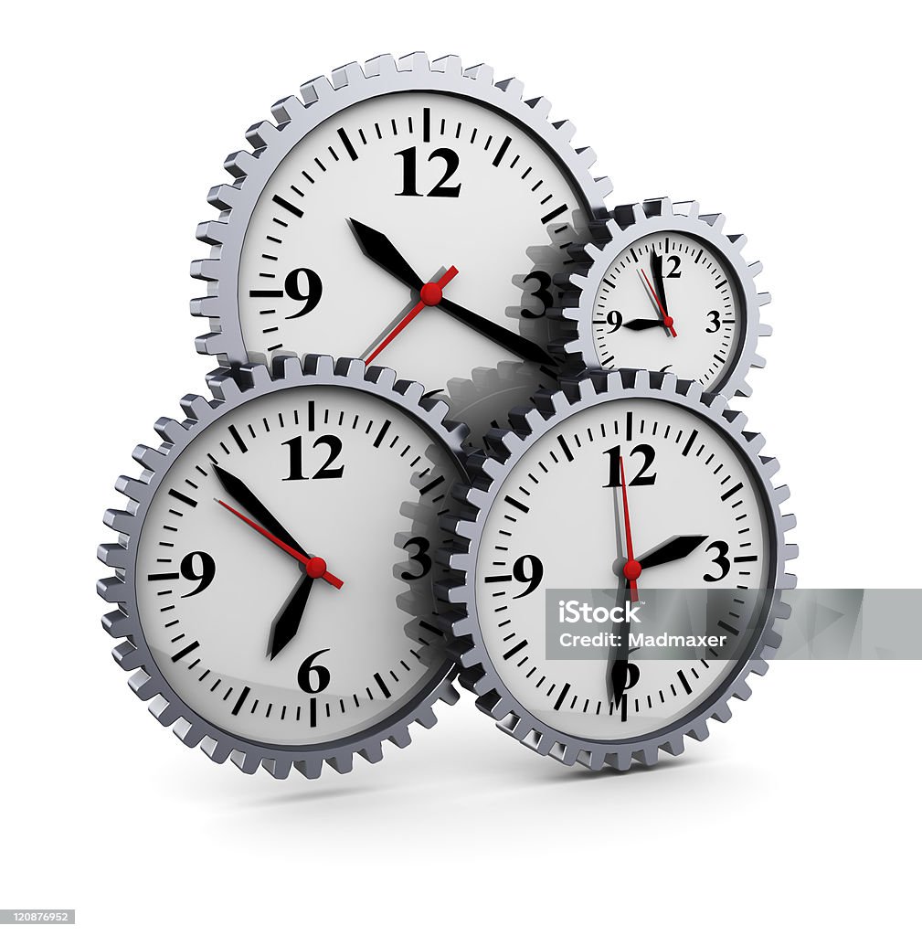 time abstract 3d illustration of clocks gear wheels, over white background Abstract Stock Photo