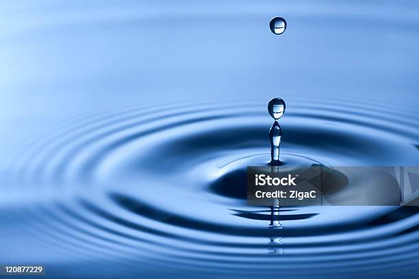 Closeup Shot Of Water Drop In Dark Blue Shade Stock Photo - Download Image Now - Rippled, Water, Drop