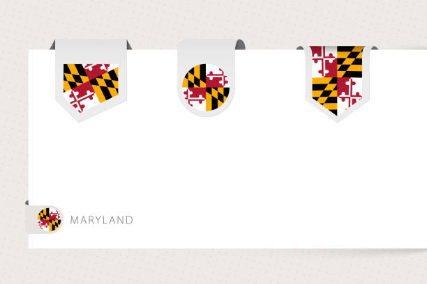 istock Label flag collection of US state Maryland in different shape. Ribbon flag template of Maryland 1208773461