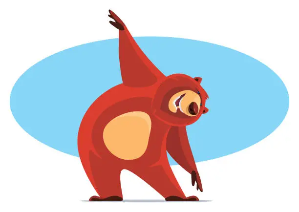 Vector illustration of cheerful bear stretching