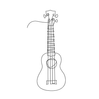 Continuous single-line vector illustration of ukulele. Black and white vector illustration.