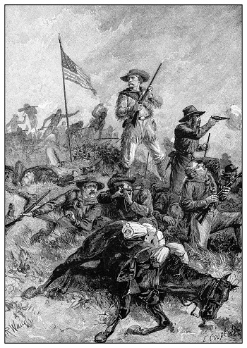 Antique illustration of important people of the past: General George A Custer last fight