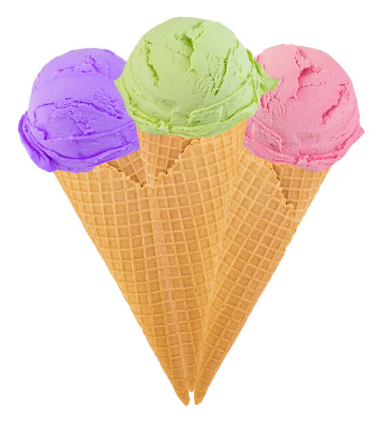 istock Set of ice cream in waffle cone isolated on white background 1208774856