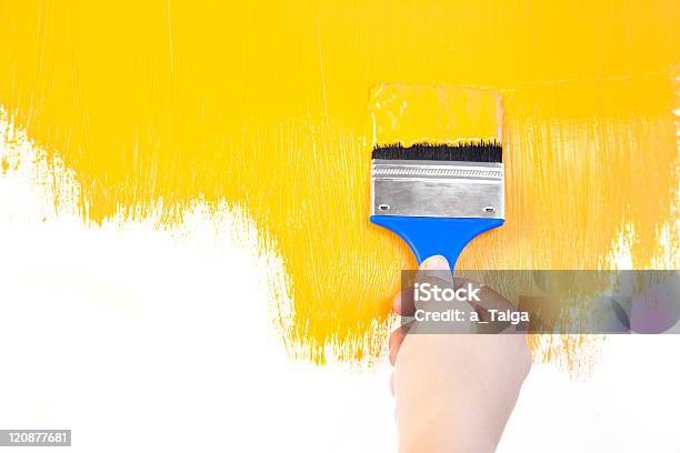 Painted Shape With Brush And Hand White Background Copy Space Stock Photo - Download Image Now