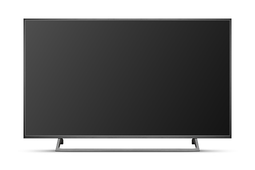 TV 4K flat screen lcd or oled, plasma realistic illustration, Black blank HD monitor mockup, Modern video panel black flatscreen with clipping path